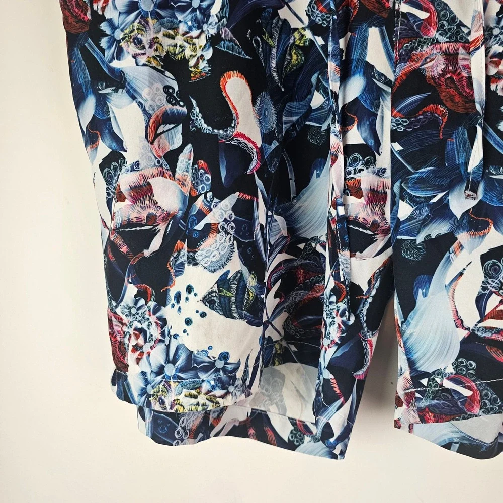 Robert Graham Mens Octopus Floral Print Swim Trunks 38 Blue Red Tropical